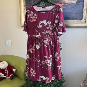 Trailbee Burgundy Floral Dress